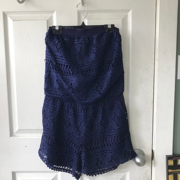 Laffaire Navy Blue Lace Romper - Picture 3 of 6